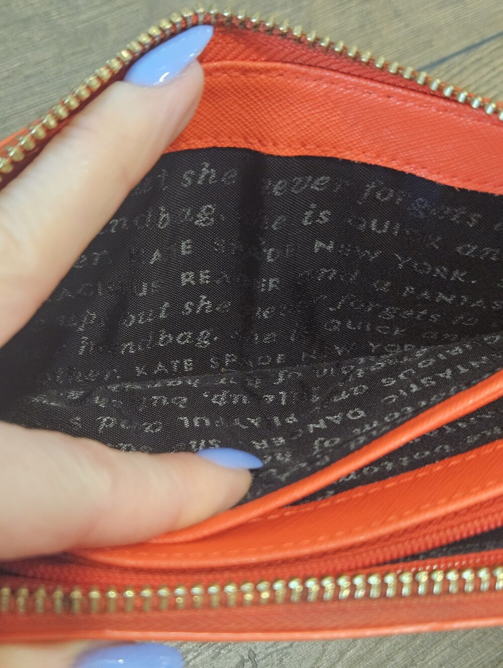 Kate Spade Storybook Lining Full Zip Red Wallet + Embellished 'D' Detailing - Picture 9 of 13